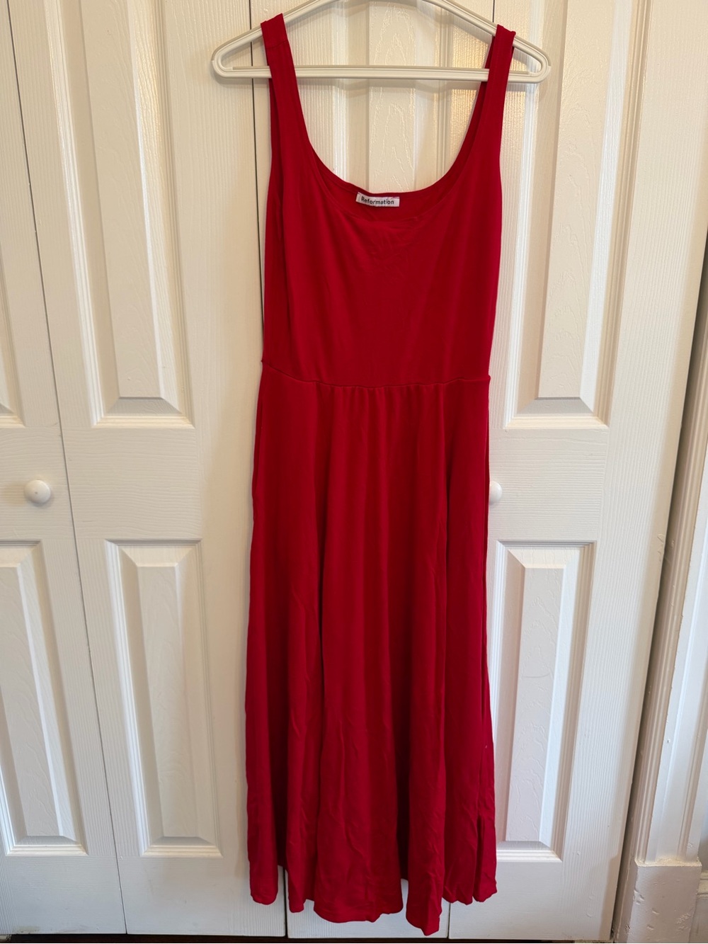 Reformation Scoop Neck Midi Dress Stretch Red Size Large
